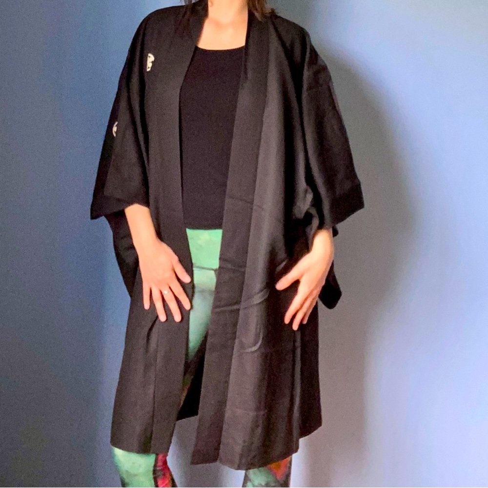Vintage traditional Japanese Haori Kimono Silk dress robe boho duster cover up